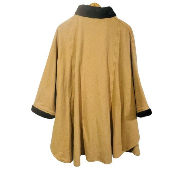 Talbots Womens Camel Tan Cape Wool Cashmere Blend Faux Fur Trim Sz S Petite - Picture 8 of 10